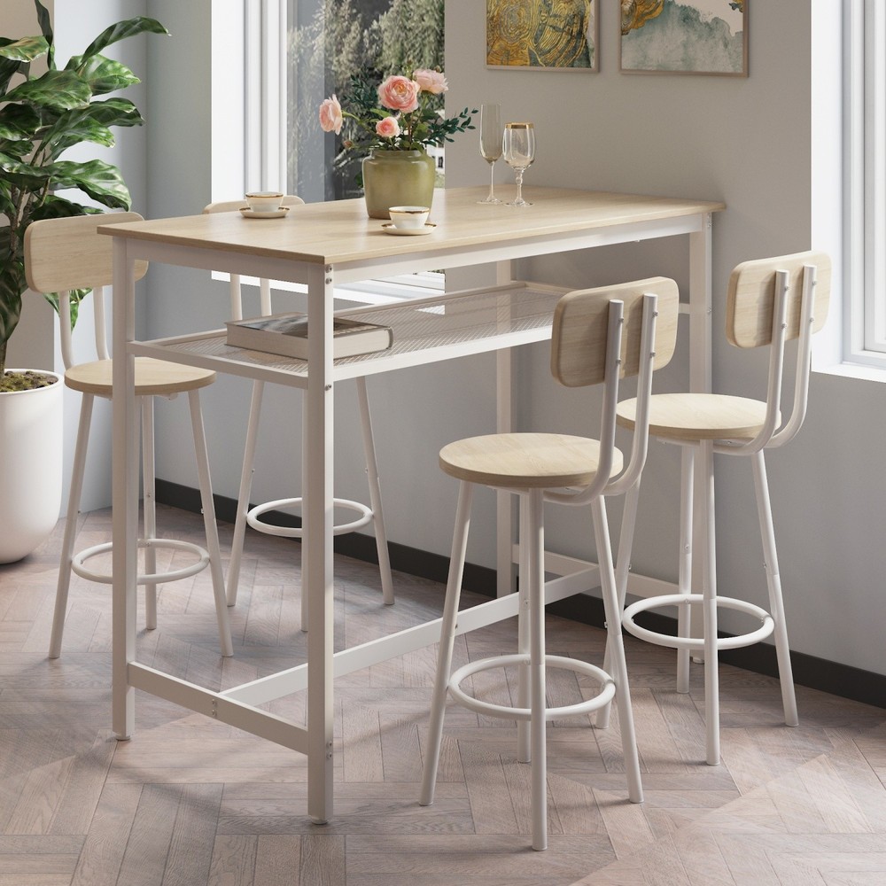 5 Piece Bar Table Set Kitchen Counter Height Table Dining Table w/ 4 Bar Stools