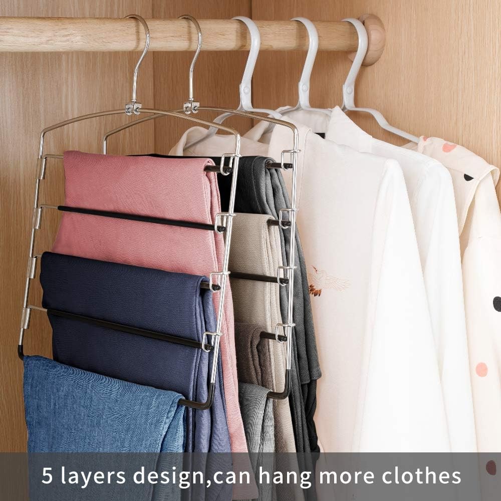 FeeraHozer Pants Hangers Non Slip 3 Pack Space Saving 3pcak, Black-3