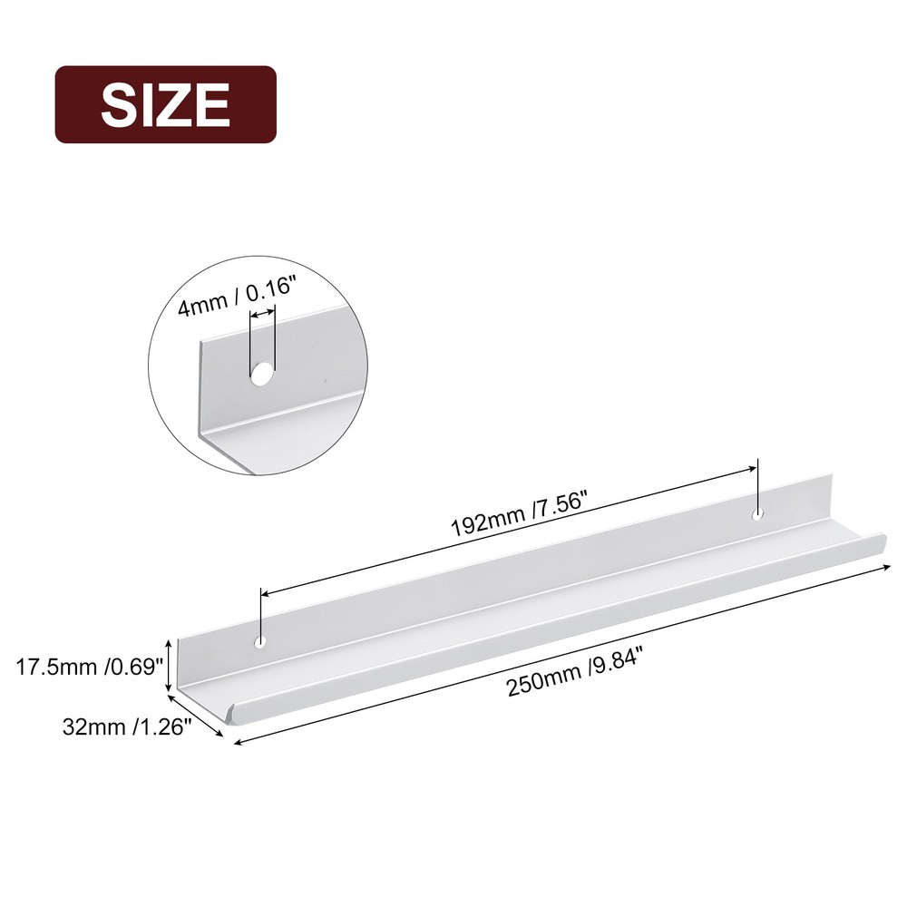 Cabinet Edge Finger Pull, 5pcs 250mm / 9.84" Hidden Cabinet Pulls, Silver