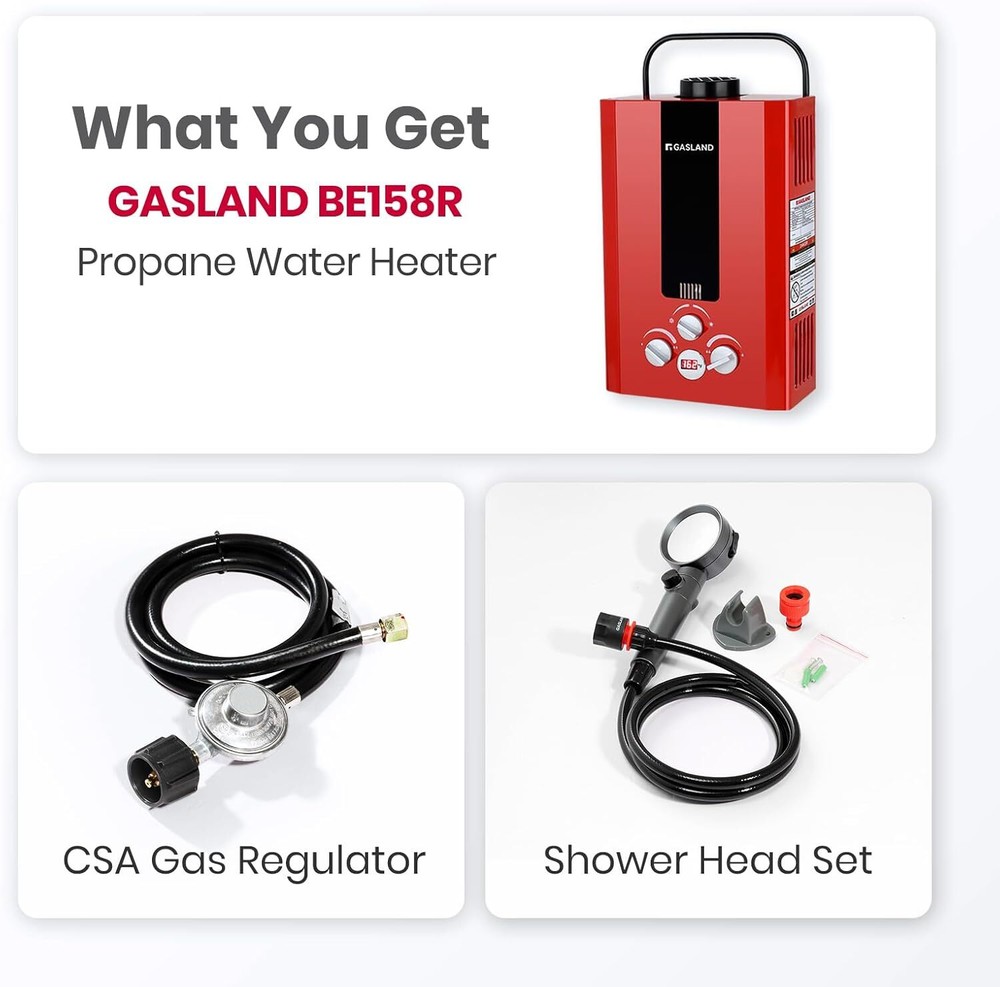 GASLAND 6L Outdoor Tankless Water Heater Propane Gas Portable Camping Shower RED