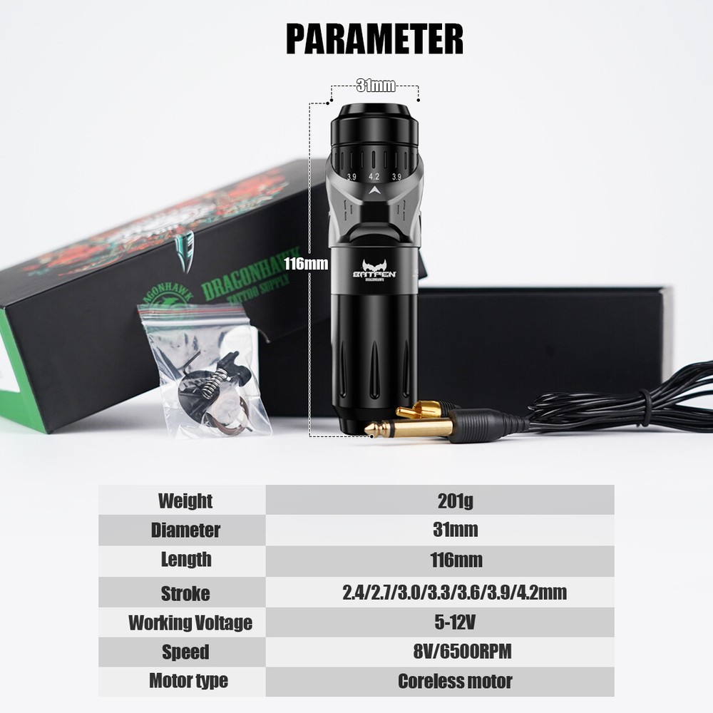 Tattoo Machine Coreless Motor Permanent Makeup RCA Rotary Pen Adjusting 7 Stroke