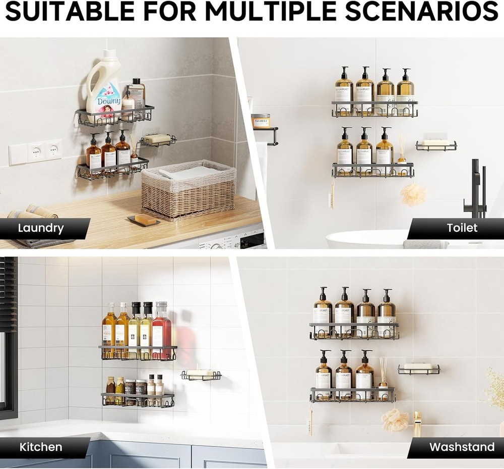 Shower Caddy, 3 Pack Shower Shelves for Inside Bathroom, Rustproof Adhesive Bath