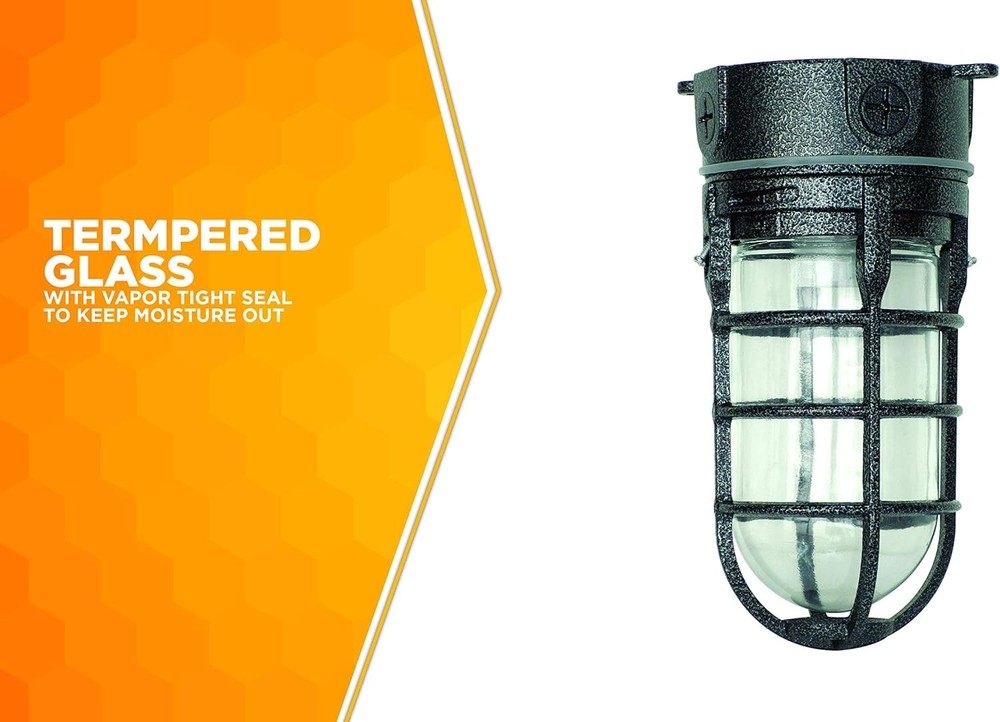 L1706BLK Vandal Resistant 150W Incandescent Security Light, Ceiling Mount,