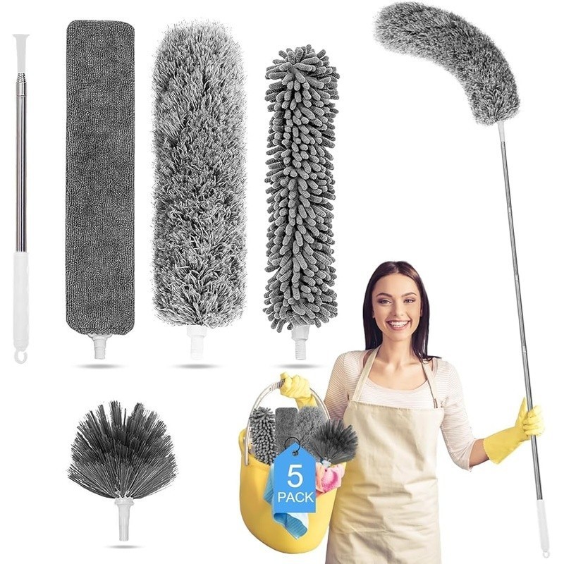 5PCS Extendable Feather Duster Kit Microfiber Dusting Tools High Ceilings New