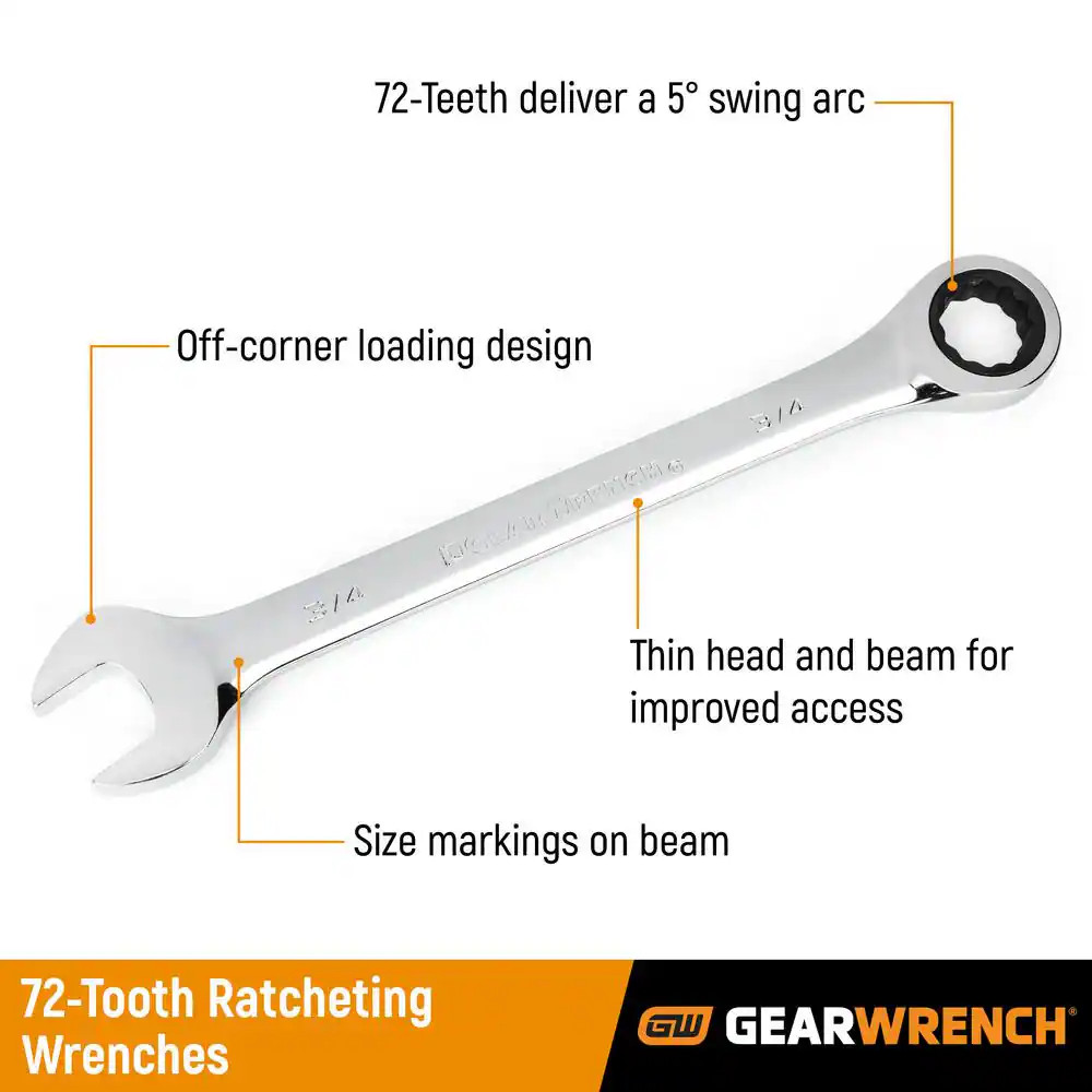 SAE 72-Tooth Reversible Combination Ratcheting Wrench Tool Set (13-Piece)