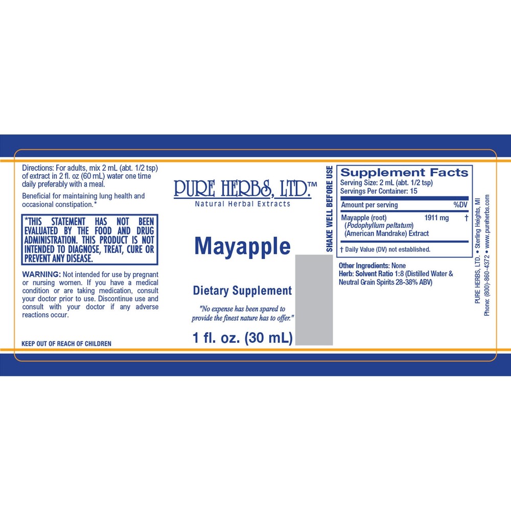 Pure Herbs: Mayapple (Mandrake) - 1 oz.