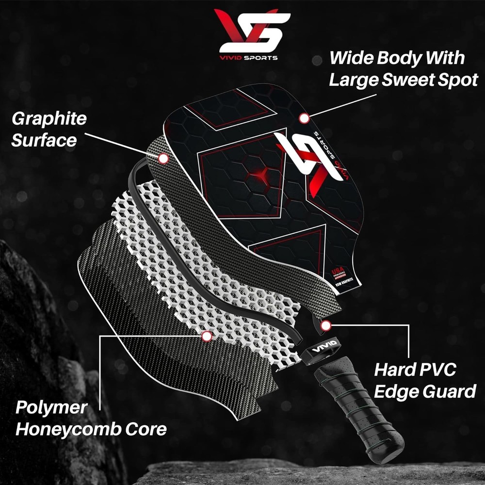 Graphite Pickleball Paddle Polymer Honeycomb Core | Duffle Bag | Indoor