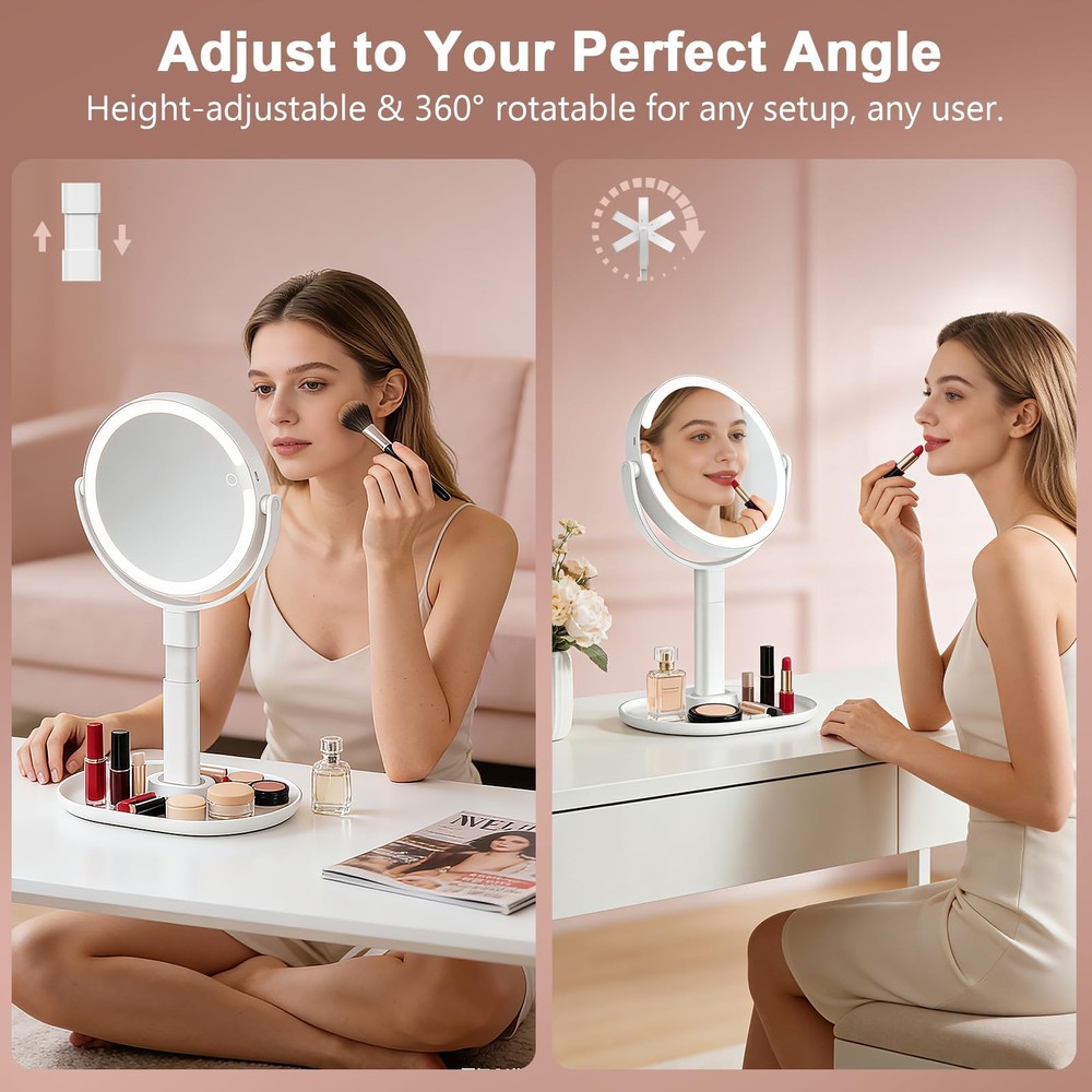 Lighted Makeup Mirror with 10X Magnification, Rechargeable LED Magnifying Van...