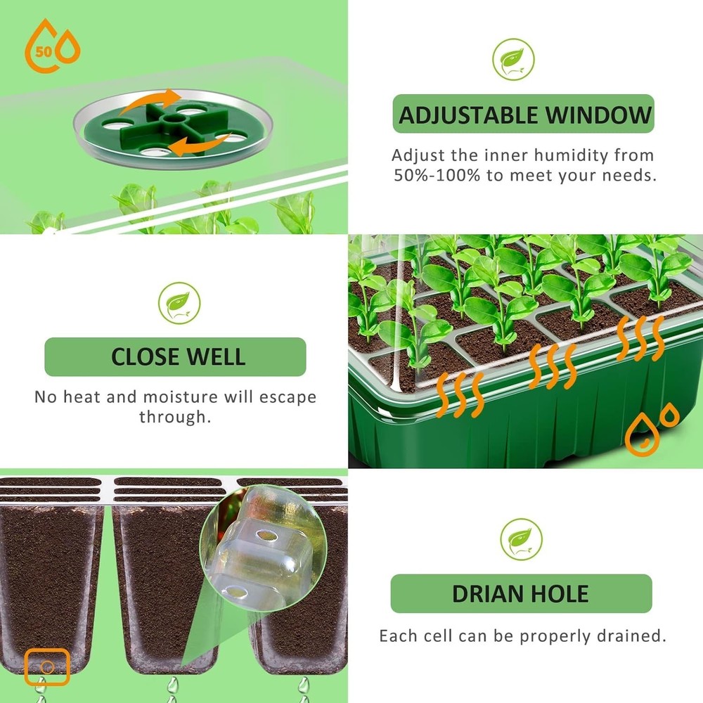Seed Starter Tray, 10 Pack 120 Cells Thicken Seed Starter Kit with Heightened...