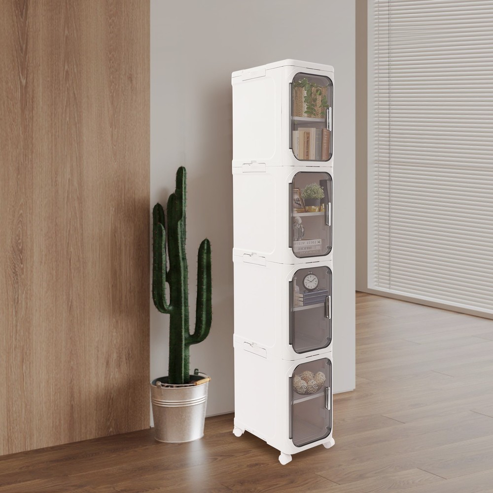 4-Tier Slim Bathroom Storage Cabinet with Wheels, Space-Saving Design