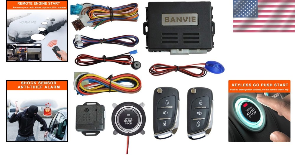 Advanced Keyless Entry Security Alarm with Remote Engine Starter & Push Button