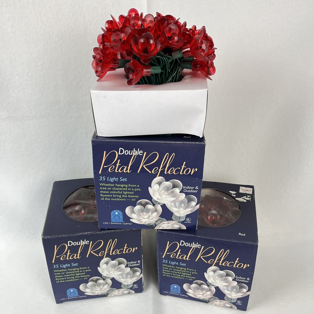3 Bethlehem Lighting Double Petal Reflector 35 String Light Sets Red Floral