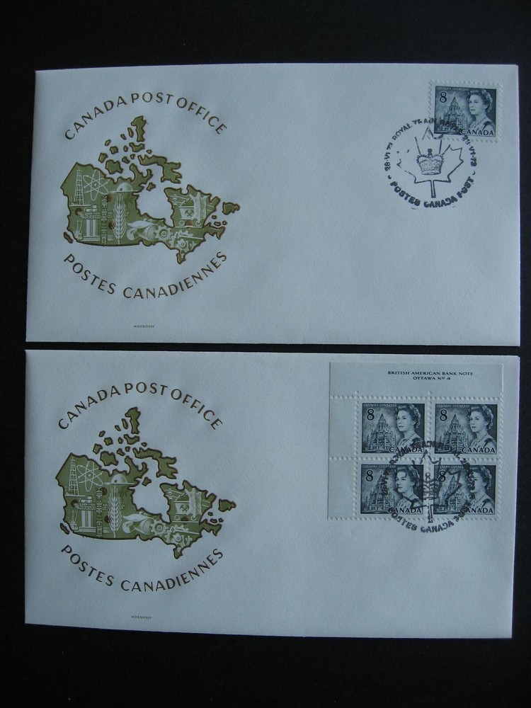 Canada 2 Royal train 1973 covers 8c centennial stamp, plate block