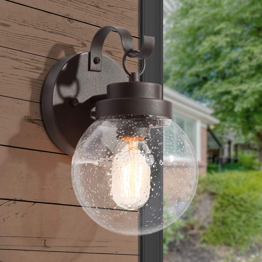 LNC Outdoor Sconces Wall Lighting, Seeded Glass Globe, Rustic Bronze Finish, E26