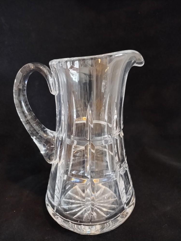 Lovely Small Crystal Pitcher Checkered Pattern 10 oz 5.75" Tall