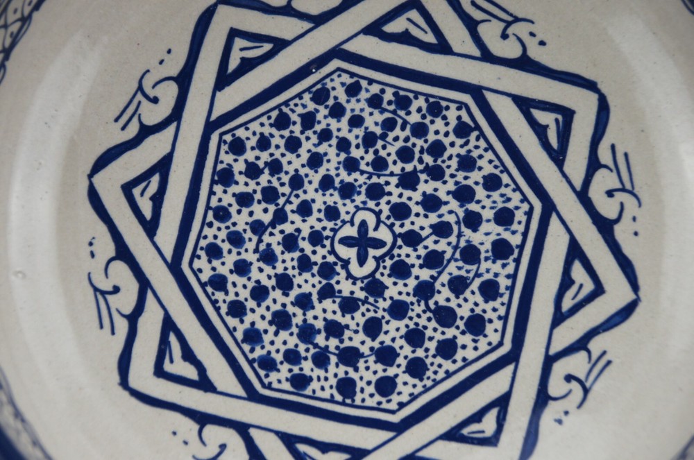 Middle Eastern Pottery Bowl Blue Signed FFE