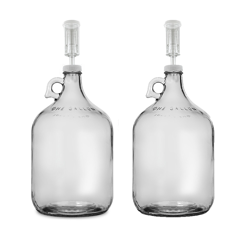 Home Brew Ohio One Gallon Glass Jug with 38mm Cap with Hole and Airlock Set of 2