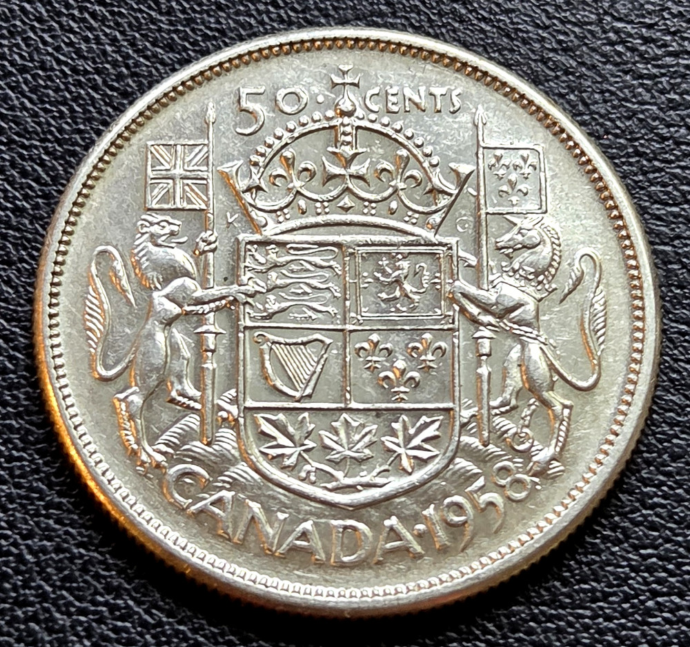 1958 Canada Silver 50-Cent Half Dollar Coin - 80% Silver - Great Condition
