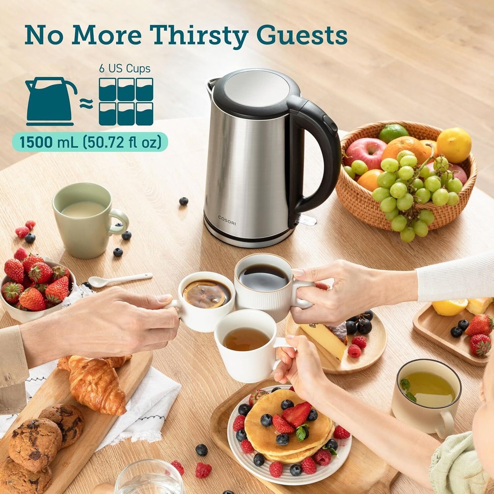 Electric Kettle, Cool-Touch Double Wall Stainless Steel Insulated