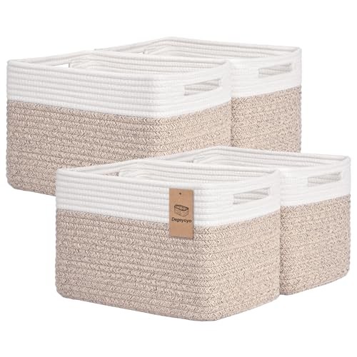 Storage Baskets for Organizing, 4 Pack Storage Baskets for Brown & White