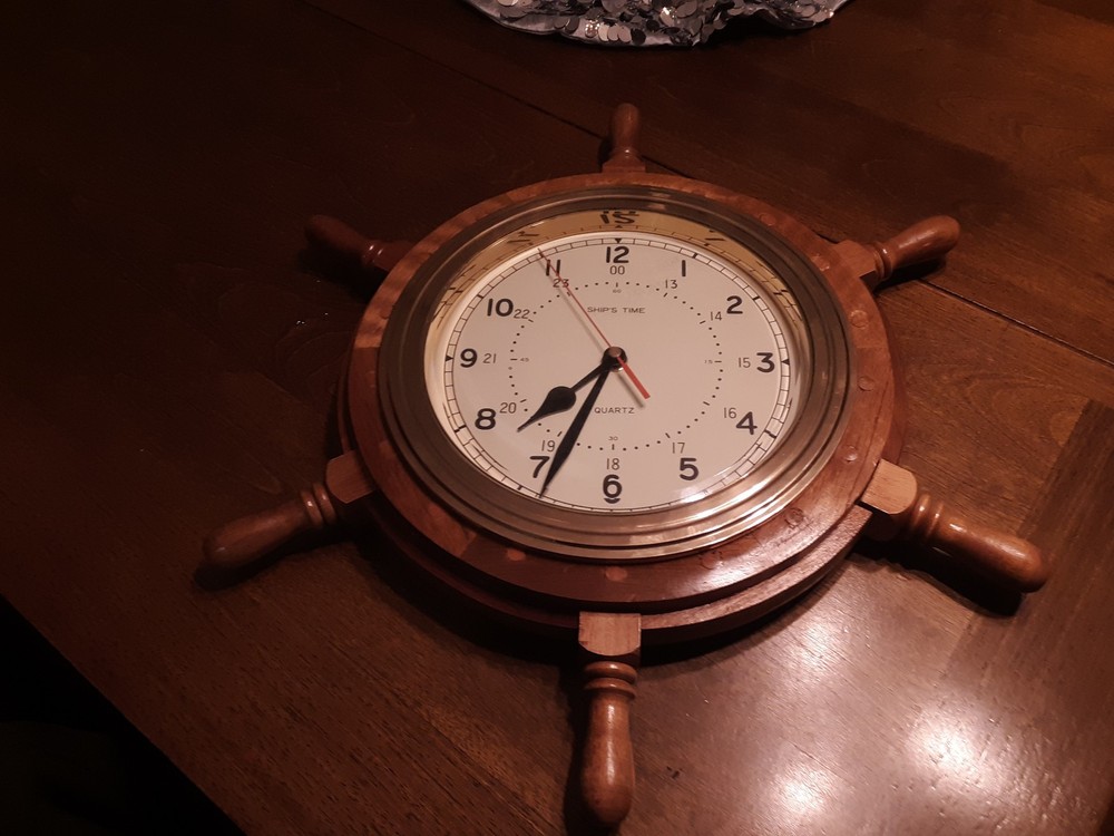 Vtg Ships Time Quartz Ships Wheel Clock ... 18"