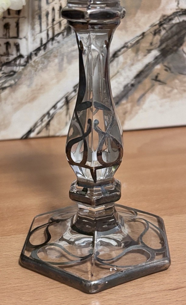 Vintage Art Deco Crystal Classic Candleholder Patterned Over In Silver. EUC .