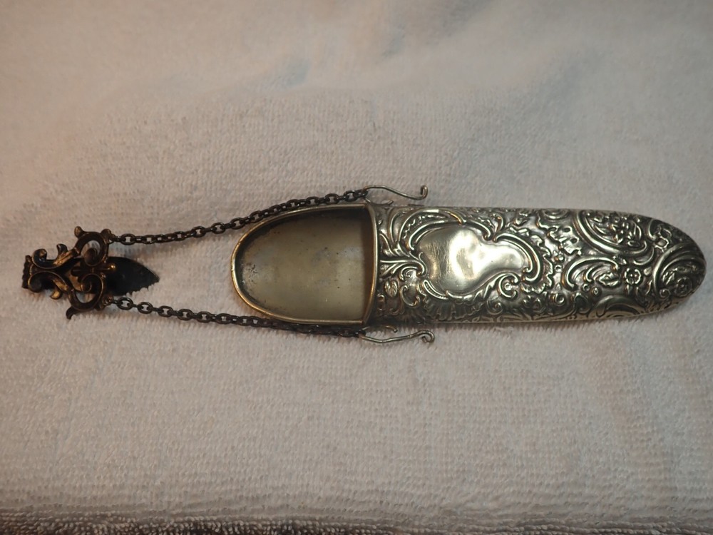 1890'S BEAUTIFUL SILVER CHATELAINE CASE WITH BELT HOOK GREAT REPOUSSE!