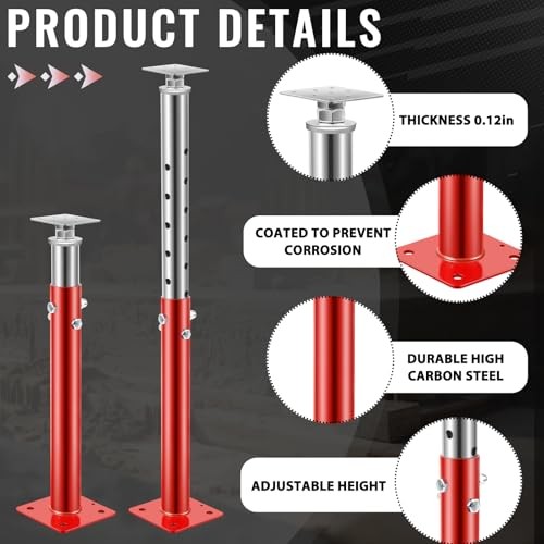 2 Pcs House Floor Jacks for Leveling Adjustable, Height Range 19.7"- Red