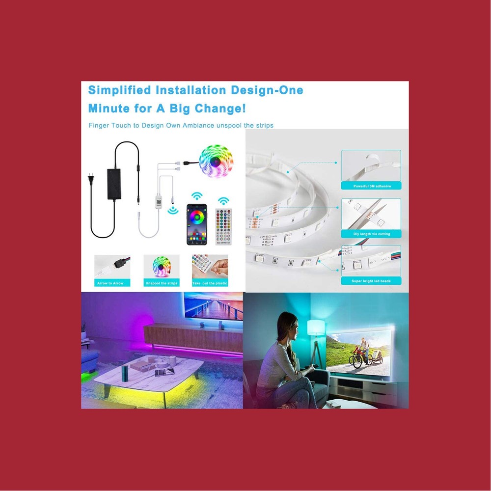 Smart LED Strip Lights App Controlled 16.4ft Waterproof Bluetooth Music Sync