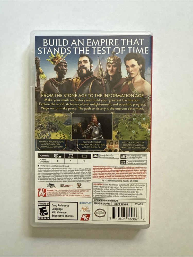 Nintendo Switch : Sid Meiers Civilization VI - Case And Inserts Only NO GAME!