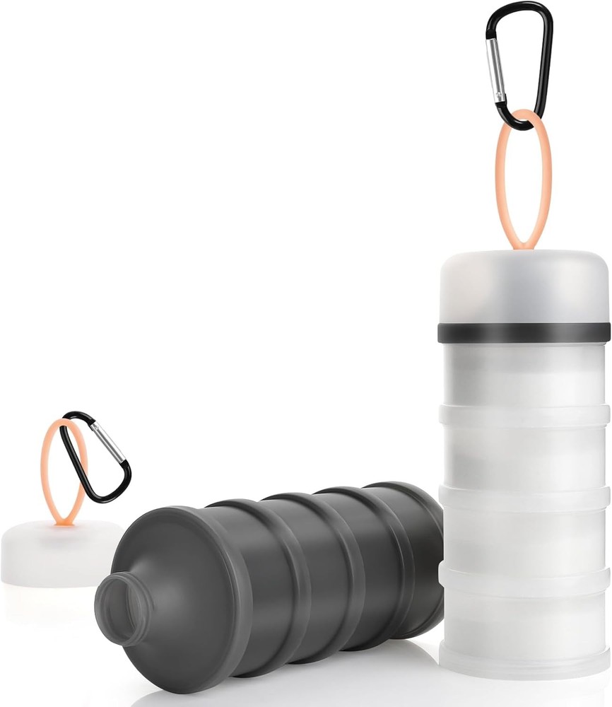 2 Pcs Protein Powder Container to Go with Funnels Stand, 4 Compartments Stackabl