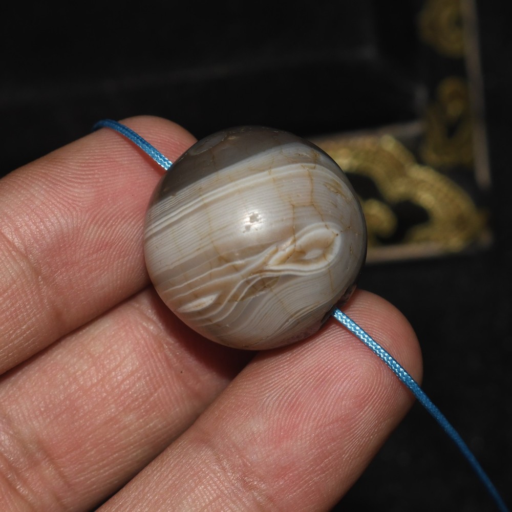 Large Ancient Round Bactrian Banded Agate Stone Bead over 3000 Years Old