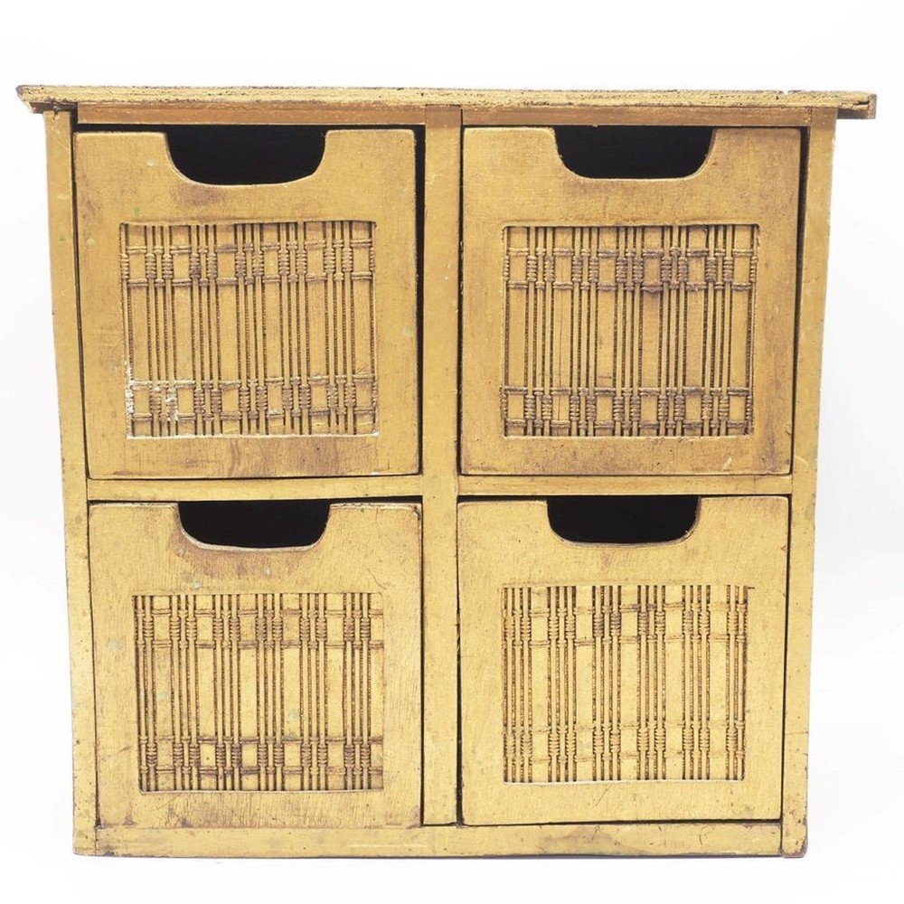 Gold Painted Wood Four Compartment Storage Drawers Decor