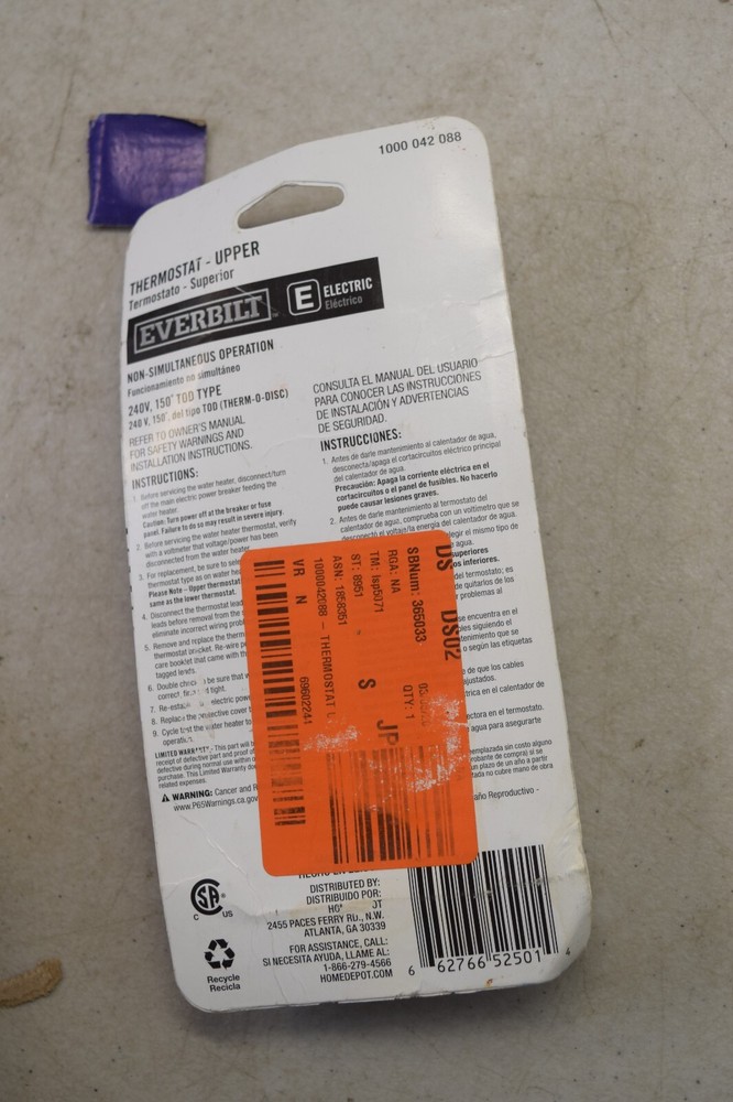 Everbilt Upper Thermostat 1000 042 088