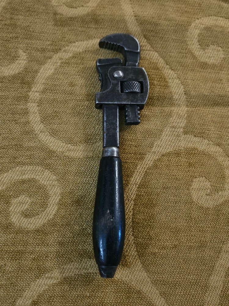 Vintage Adjustable Pipe Monkey Wrench Wood Handle