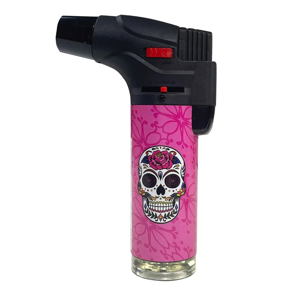 4 Pack Jumbo 4" Jet Flame Torch Gun Lighter Refillable Lockable Candy Skull