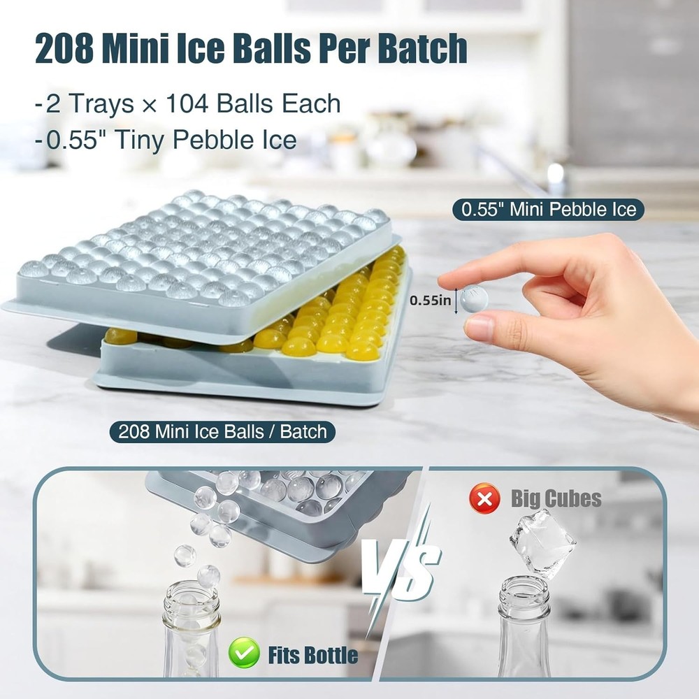 Easy Twist Release Ice Cube Trays - 0.55” Pebbles with Storage Bin Included