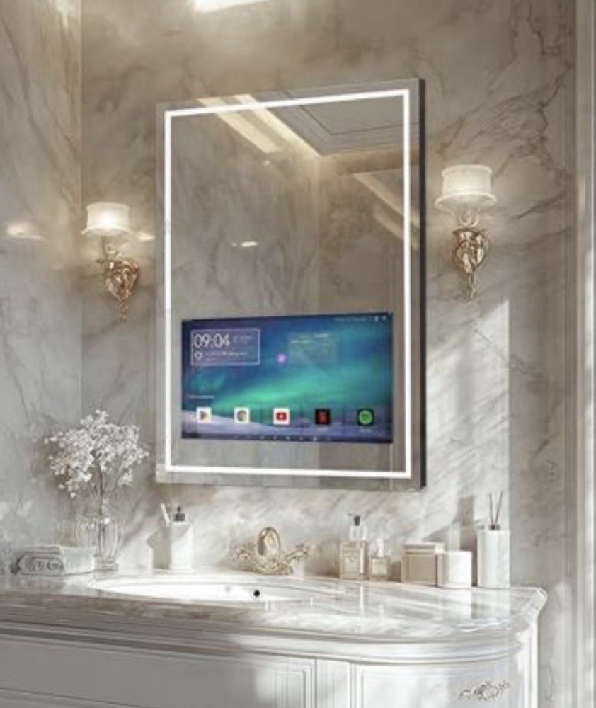 HAOCROWN LED Bathroom Mirror Rectangle Silver Wall Mounted Touch Sensor Fogless