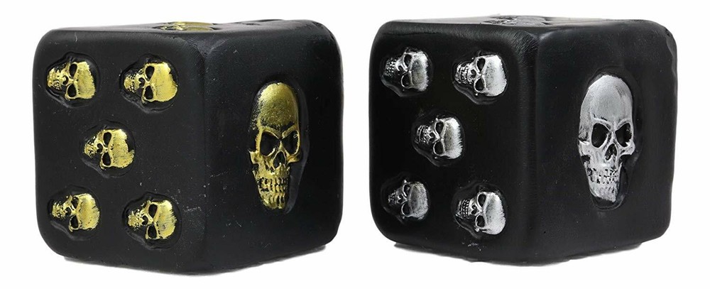 Oversized Decorative 2.25"H Cube Silver And Gold Skull Face Gaming Dice Decor