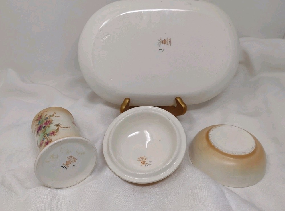 Devonware England Vanity Set Crown Tray Dish Cup Bone China Floral