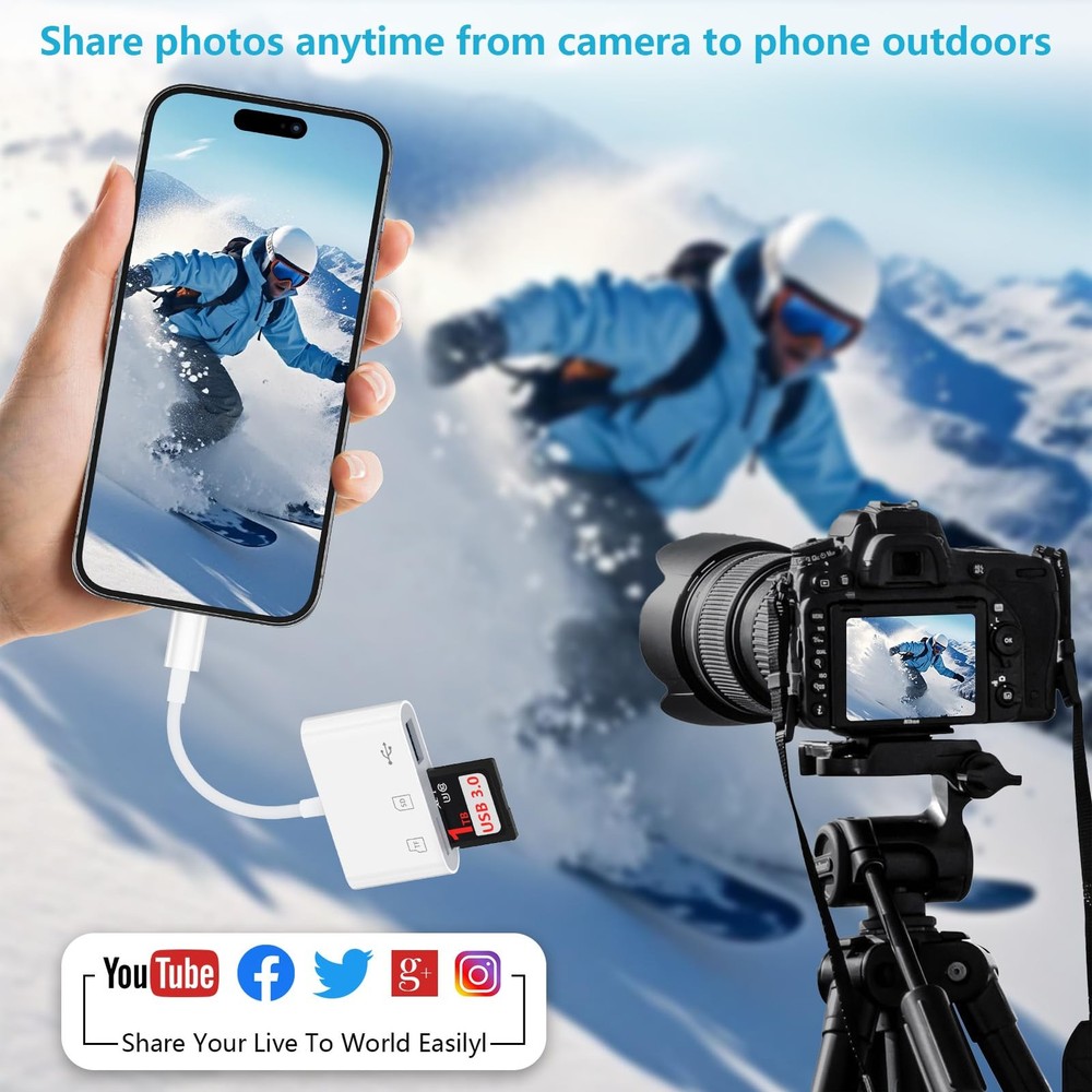 USB C Micro SD Card Reader Adapter for iPhone 17 Pro Max 1Pack, light white