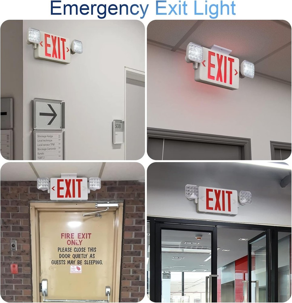 Red Exit Sign w/ Emergency Exit Lights Fixture/ Battery Backup, AC 120/277V