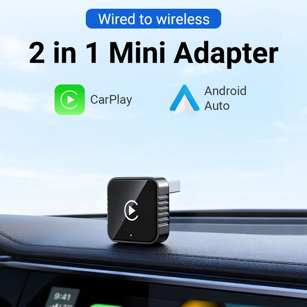 2-in-1 Wireless Carplay Android Auto Adapter Plug&play USB For Iphone Android Ks