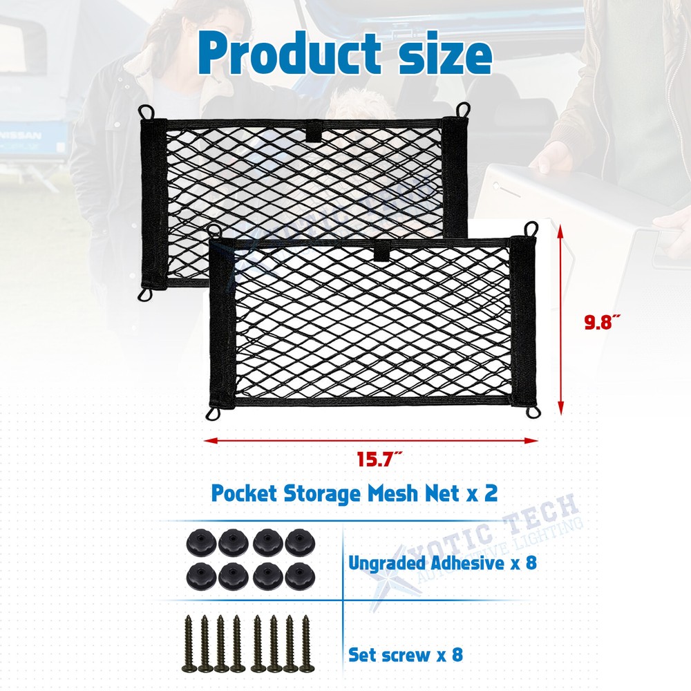 2pcs Small Cargo Net Elastic Pocket Storage Mesh Net Universal For Car SUV Vans