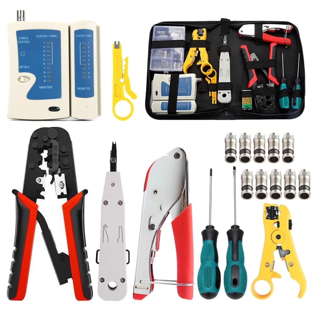 Professional Coax Crimper Tool Kit Coaxial Compression Stripping Tool Set in ...