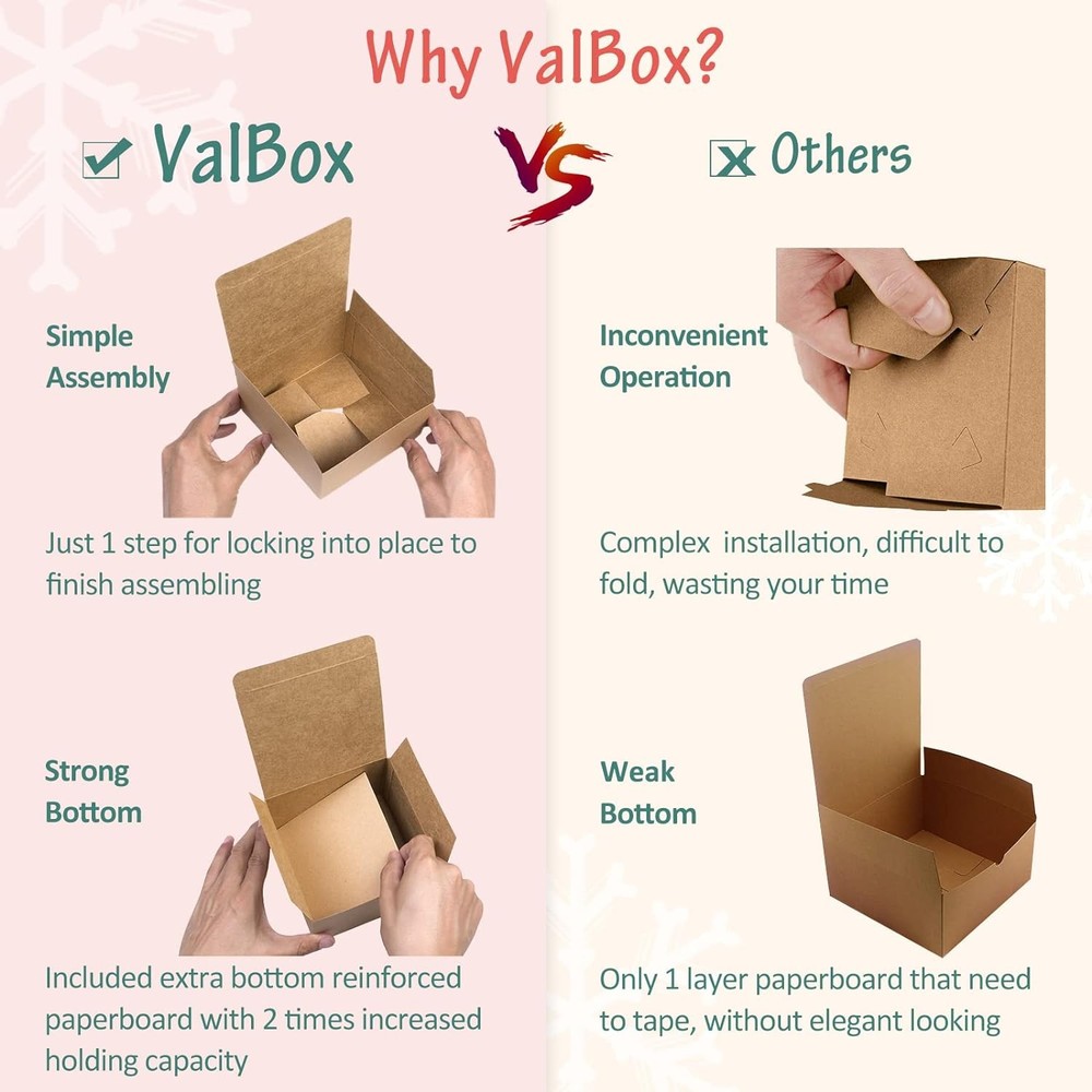 ValBox 3x3x3 Brown Gift Boxes 50pcs - Recycled Paper Cube with
