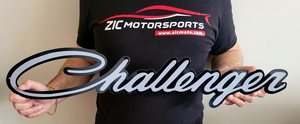 Dodge Challenger Script Steel Sign - Grey - Large - 28" X 6"