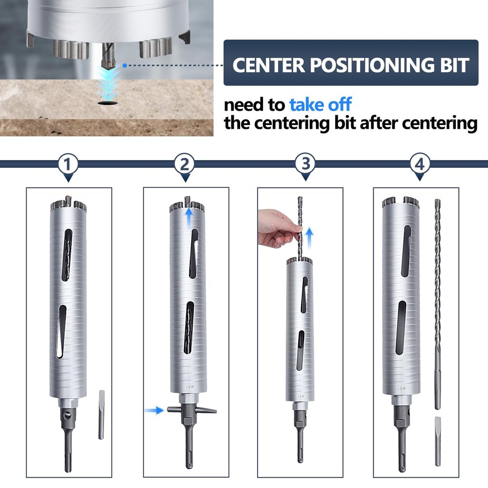 2 inch Diamond Dry Core Drill Bit, 10" Drilling Depth, 5/8"-11 Thread Core Drill