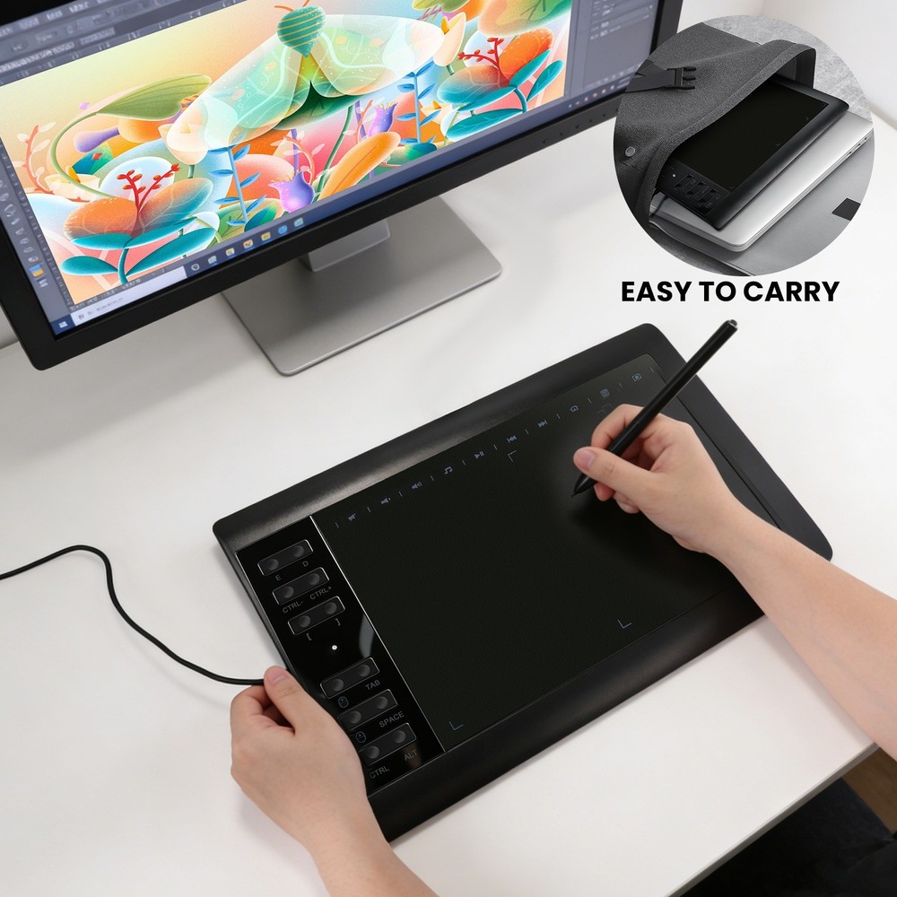 Pro Digital Drawing Tablet with 10x6 inch Screen, Graphics tablet, 12 Shortkey