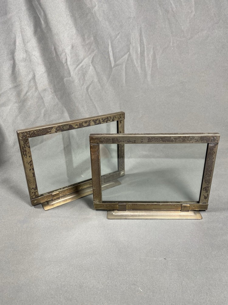 2 Vintage Silver Plated Framed Glass Rectangular Standing Picture Frames 5x7”